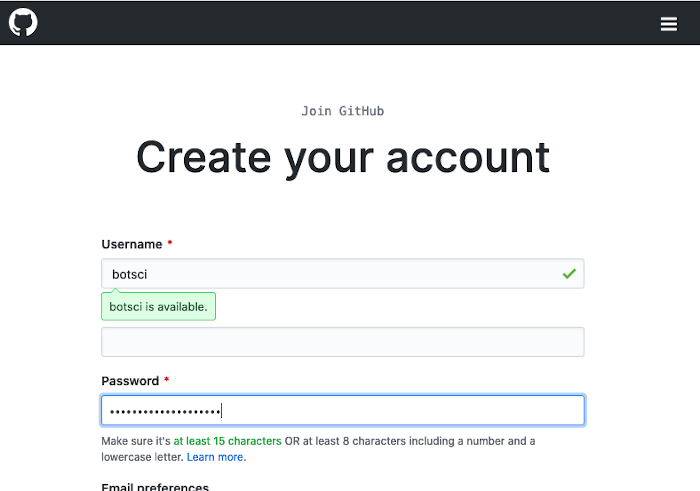 GitHub's signup page